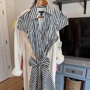 Retro Striped Wrap Dress with Pockets